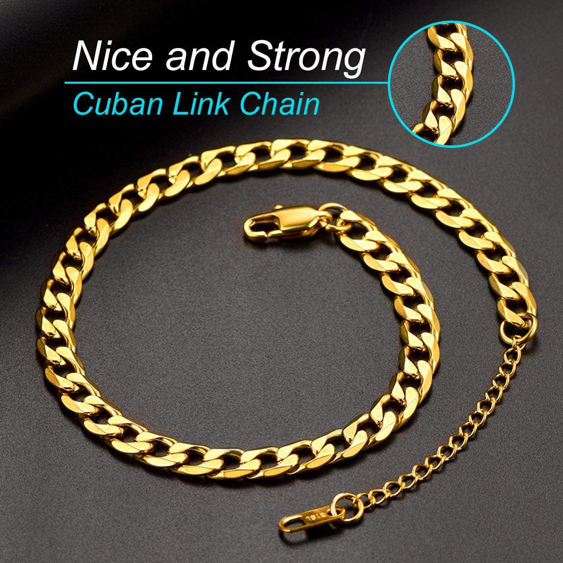 Chainspro Resizable Anklet Chain for Women Men, Figaro/Wheat/Twist Rope/Cuban Foot Bracelet-Strong with Good Clasp-18K Gold Plated(Send Gift Box) Apparel & Accessories > Jewelry > Anklets ChainsPro