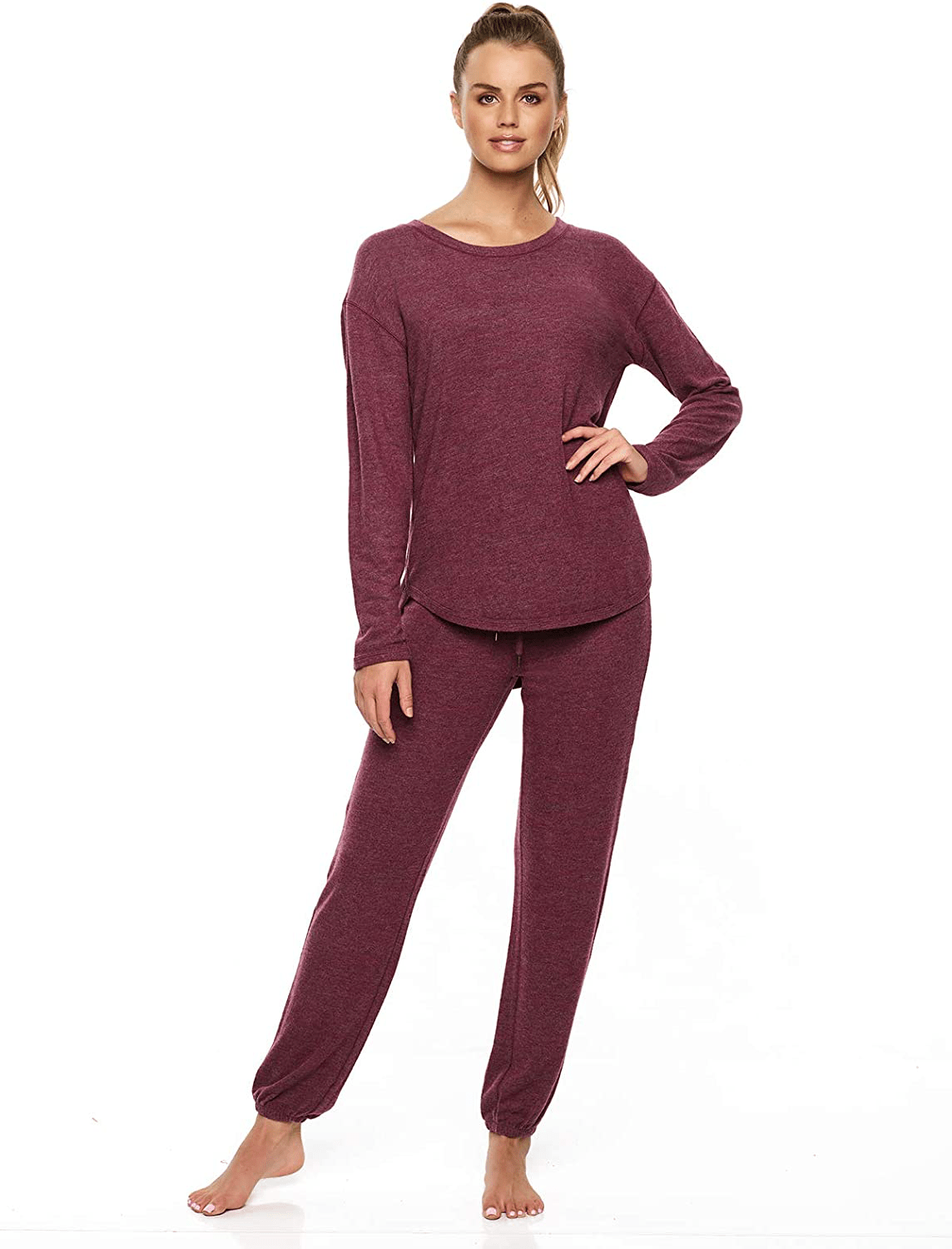 Felina | Comfyz Coco Women's 2-Piece Lounge Set | Brushed Jersey LS Top & Jogger Apparel & Accessories > Clothing > Sleepwear & Loungewear > Pajamas Felina Red/Gray Small
