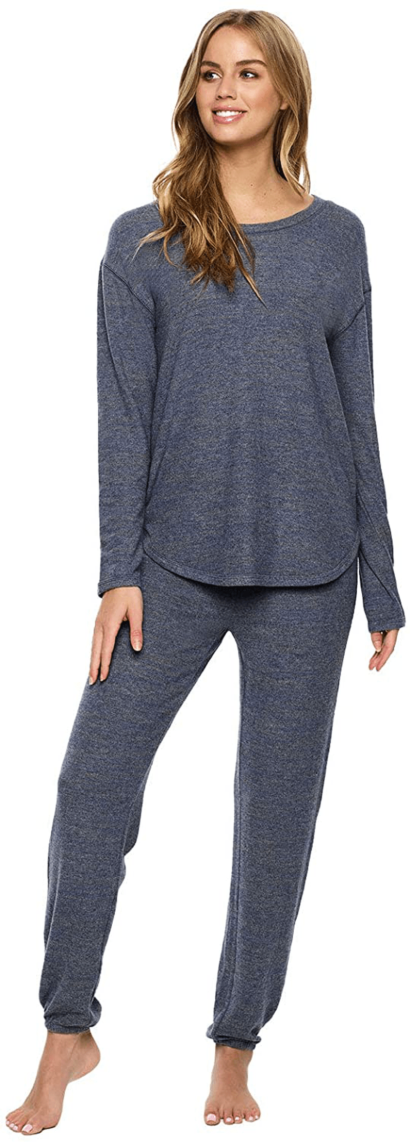 Felina | Comfyz Coco Women's 2-Piece Lounge Set | Brushed Jersey LS Top & Jogger Apparel & Accessories > Clothing > Sleepwear & Loungewear > Pajamas Felina Blue/Olive Small