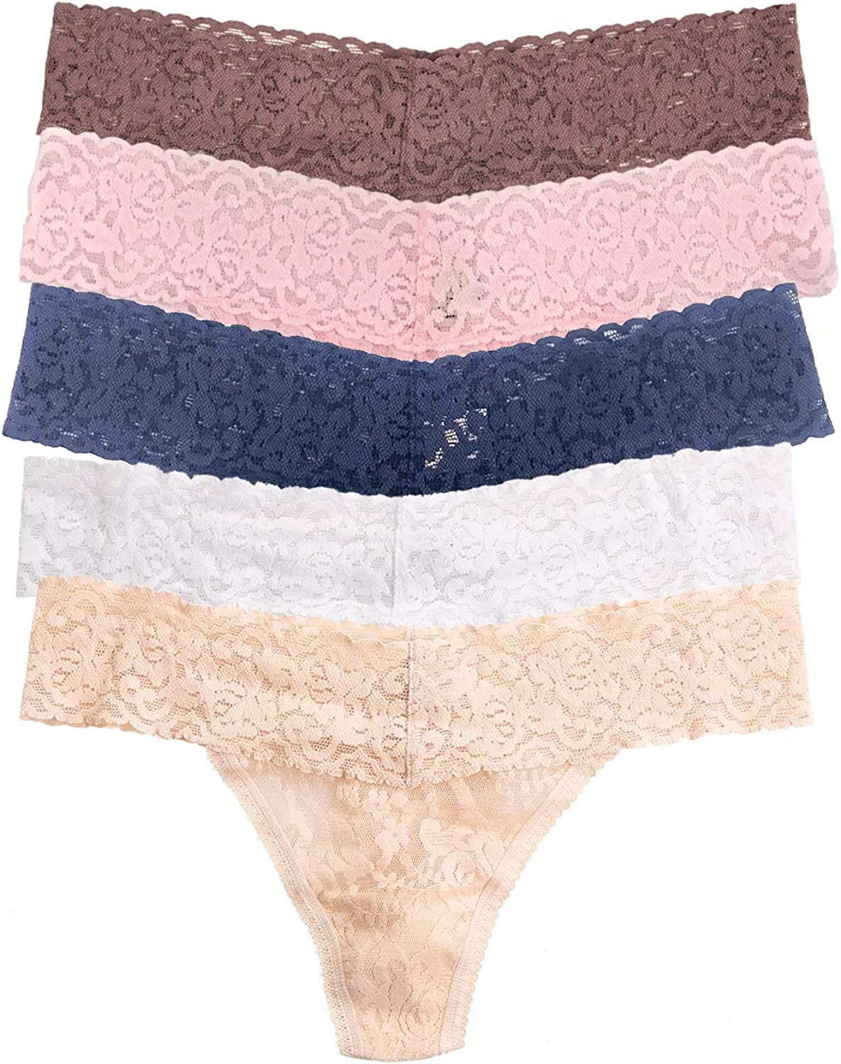 Felina | Signature Stretchy Lace Low Rise Thong 5-Pack | Panty Midsummer Essentials / Medium-Large