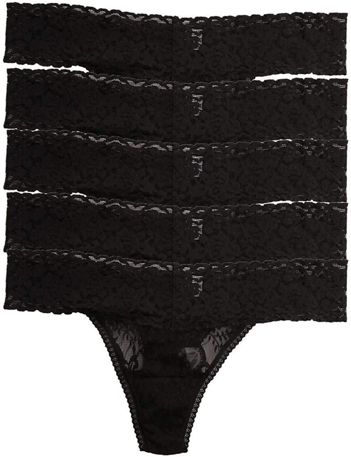 Felina | Signature Stretchy Lace Low Rise Thong 5-Pack | Panty Black / Large-X-Large