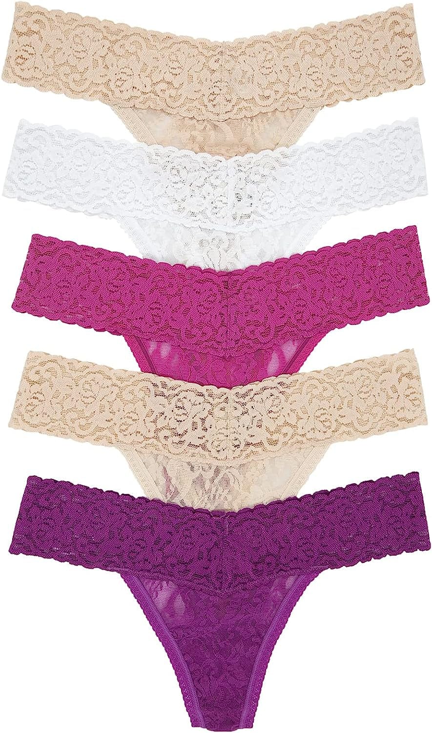 Felina | Signature Stretchy Lace Low Rise Thong 5-Pack | Panty Rosy Pinks / Large-X-Large