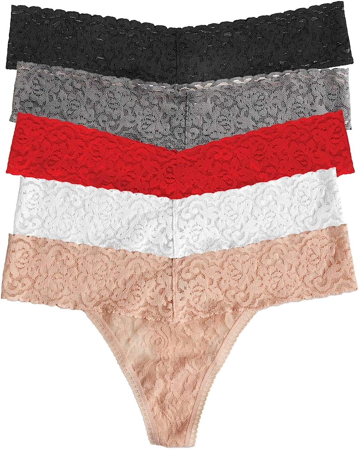 Felina | Signature Stretchy Lace Low Rise Thong 5-Pack | Panty Date Night / Medium-Large