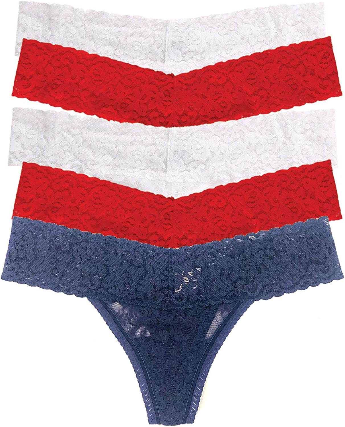 Felina | Signature Stretchy Lace Low Rise Thong 5-Pack | Panty All American / Small-Medium