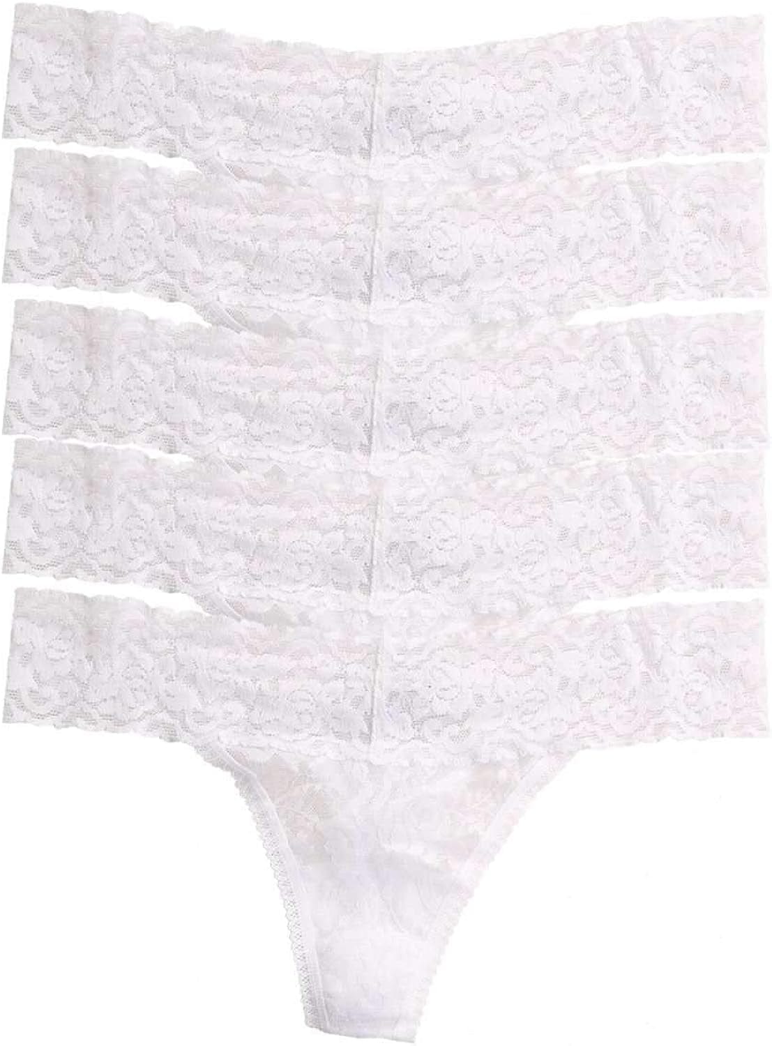 Felina | Signature Stretchy Lace Low Rise Thong 5-Pack | Panty White / Large-X-Large
