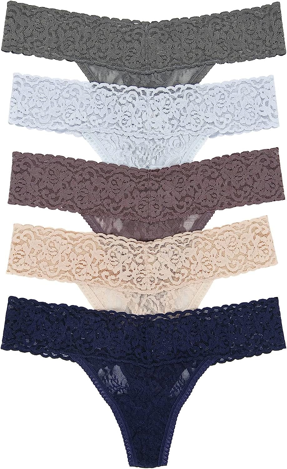 Felina | Signature Stretchy Lace Low Rise Thong 5-Pack | Panty Earth Tones / Medium-Large