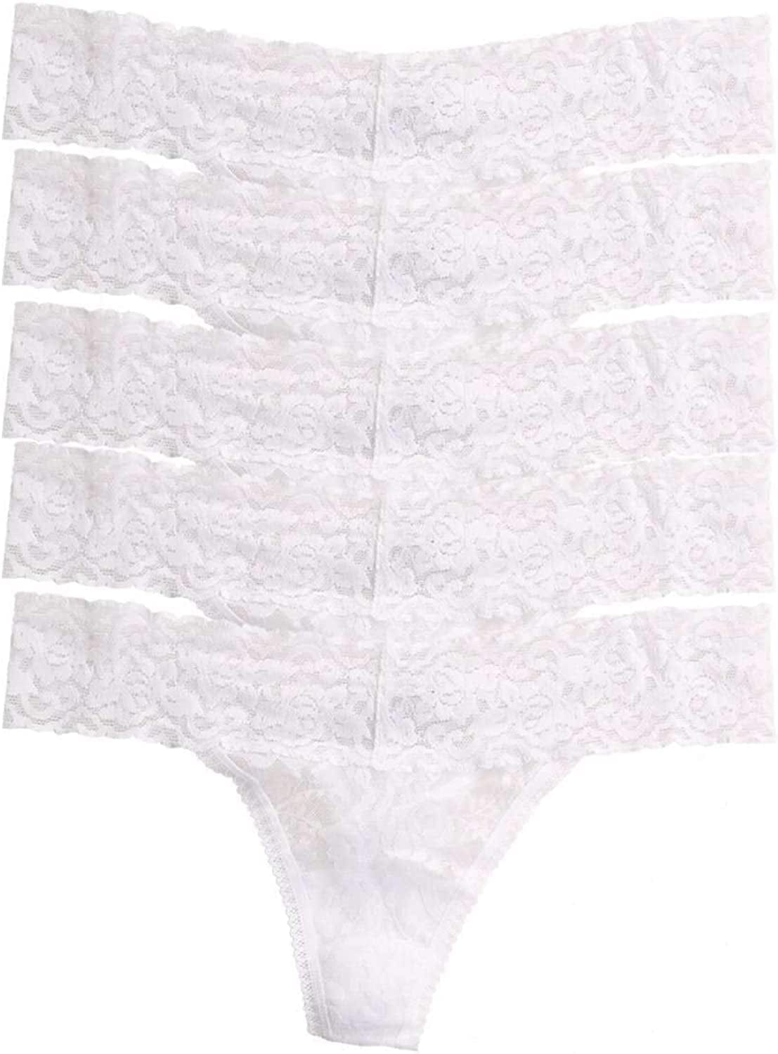 Felina | Signature Stretchy Lace Low Rise Thong 5-Pack | Panty White / Small-Medium