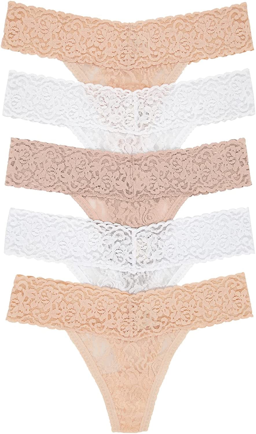 Felina | Signature Stretchy Lace Low Rise Thong 5-Pack | Panty White Neutral / Large-X-Large