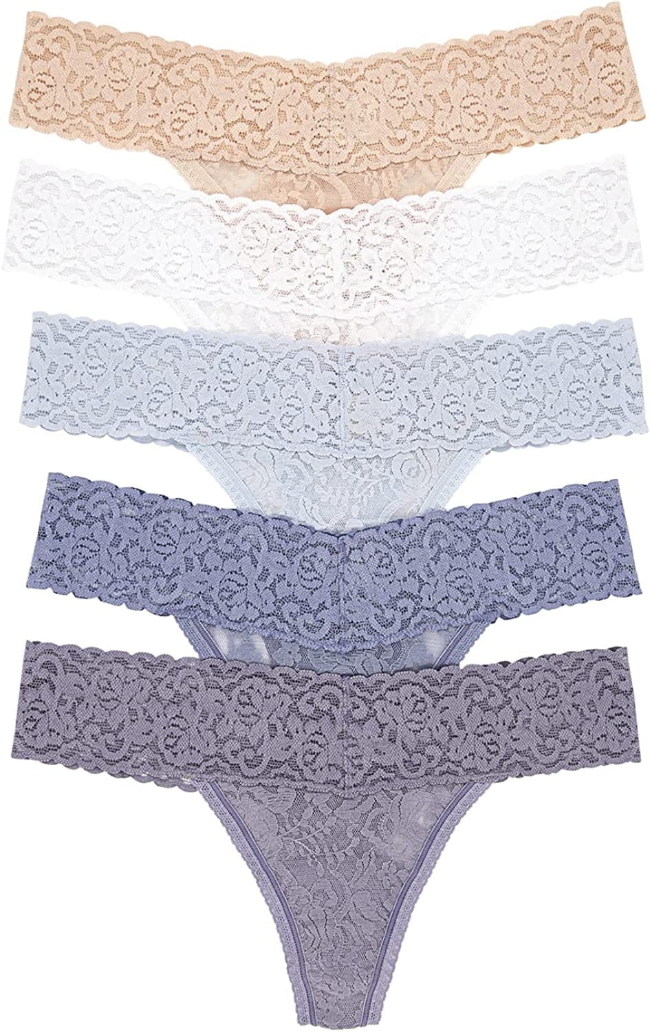 Felina | Signature Stretchy Lace Low Rise Thong 5-Pack | Panty Morning Dew / Large-X-Large