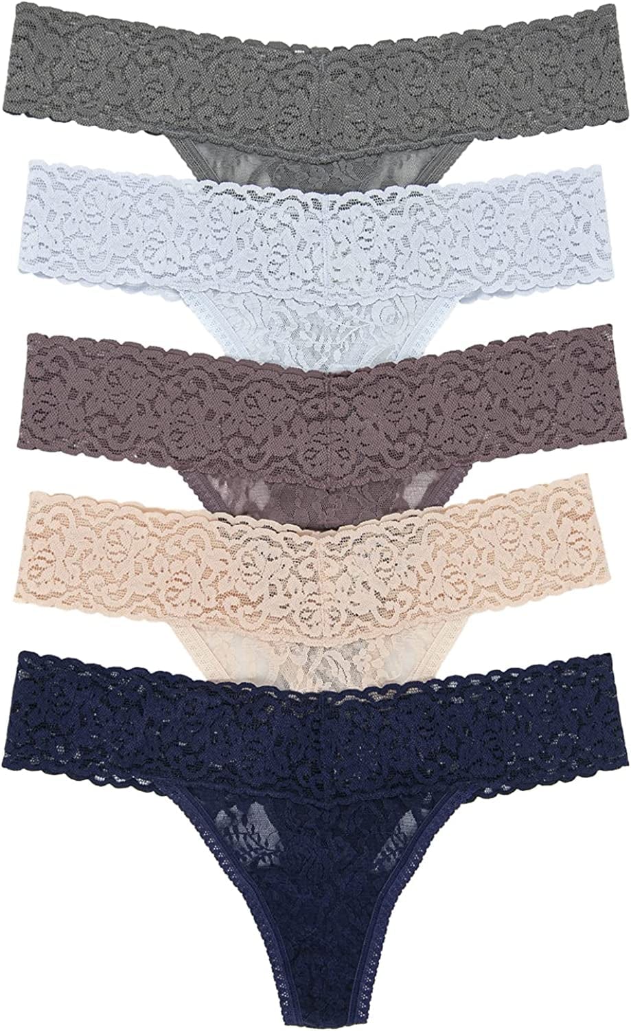 Felina | Signature Stretchy Lace Low Rise Thong 5-Pack | Panty Earth Tones / Large-X-Large