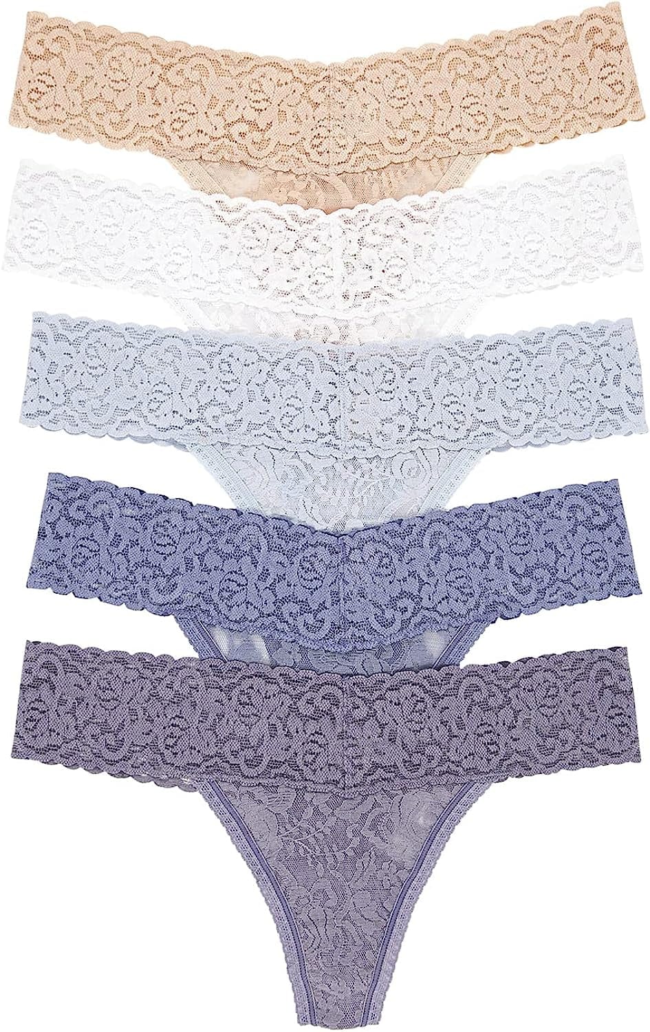 Felina | Signature Stretchy Lace Low Rise Thong 5-Pack | Panty Morning Dew / Small-Medium