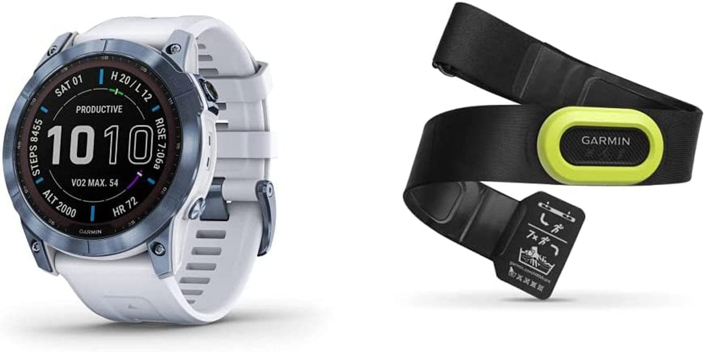 Fenix 7S Solar, Smaller Sized Adventure Smartwatch, with Solar Charging Capabilities, Rugged Outdoor Watch with GPS, Touchscreen, Health and Wellness Features, Slate Gray with Black Band Mineral Blue DLC Titanium w/ Whitestone Band / 7X Sapphire Solar / Smartwatch + Strap