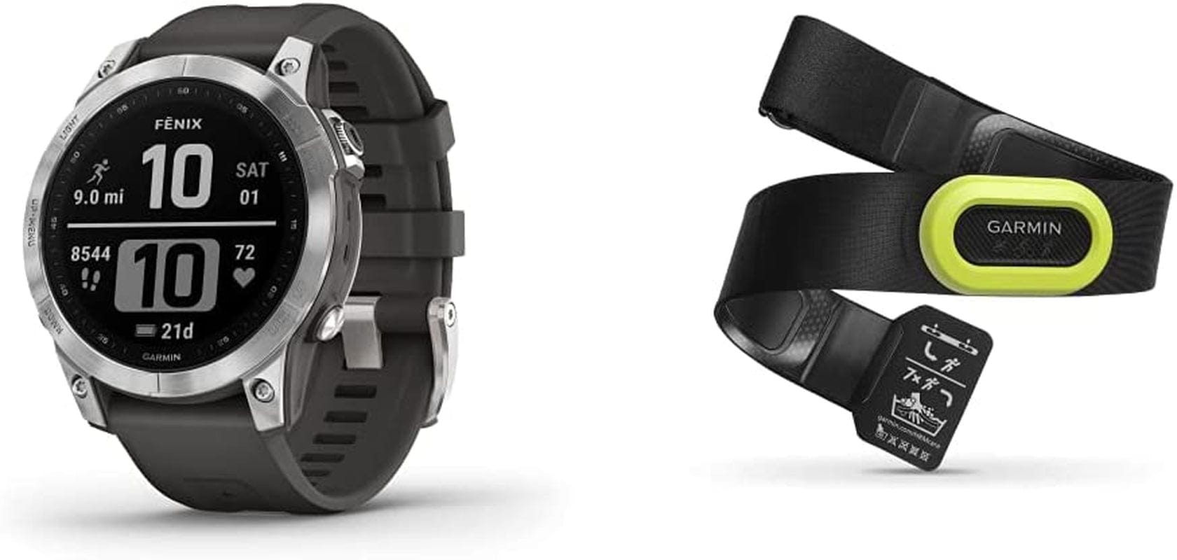 Fenix 7S Solar, Smaller Sized Adventure Smartwatch, with Solar Charging Capabilities, Rugged Outdoor Watch with GPS, Touchscreen, Health and Wellness Features, Slate Gray with Black Band Silver w/ Graphite Band / 7 / Smartwatch + Heart Rate Monitor