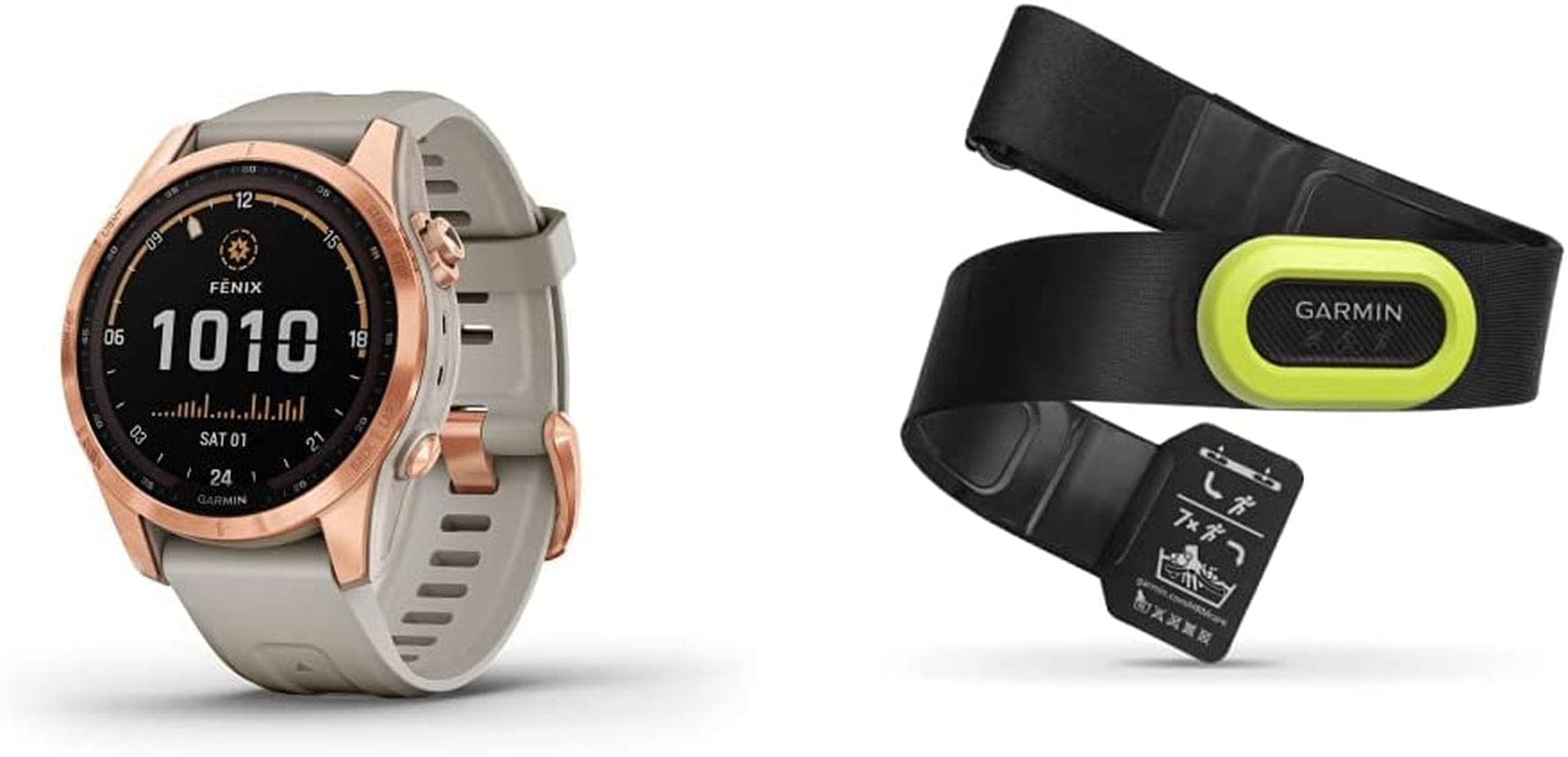 Fenix 7S Solar, Smaller Sized Adventure Smartwatch, with Solar Charging Capabilities, Rugged Outdoor Watch with GPS, Touchscreen, Health and Wellness Features, Slate Gray with Black Band Rose Gold with Light Sand Band / 7S Solar / Smartwatch + Strap