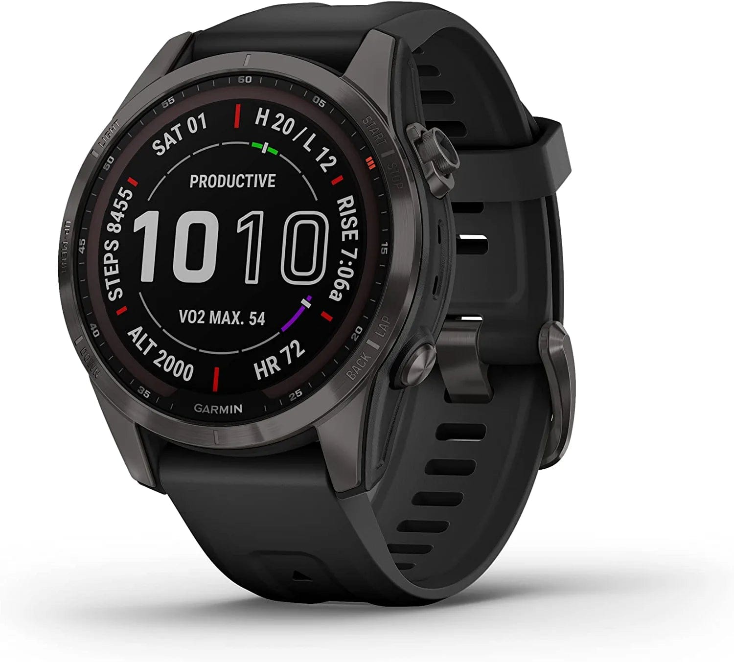 Fenix 7S Solar, Smaller Sized Adventure Smartwatch, with Solar Charging Capabilities, Rugged Outdoor Watch with GPS, Touchscreen, Health and Wellness Features, Slate Gray with Black Band Carbon Gray DLC Titanium with Shale Gray Band / 7S Sapphire Solar / Smartwatch