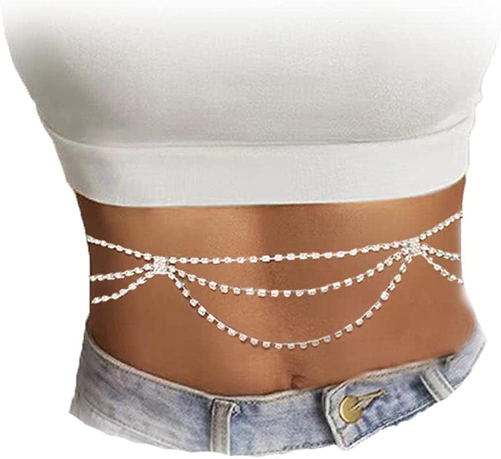 Butterfly Waist Chain with Crystals Gold Sexy Belly Chains Rhinestone Adjustable Beach Bikini Body Chain for Women Girls Stomach Jewelry Chain Summer Beach Bikini Belly Chains Rave Jewelry Gift Apparel & Accessories > Jewelry > Body Jewelry INLOLLY L Silver Rhinestone