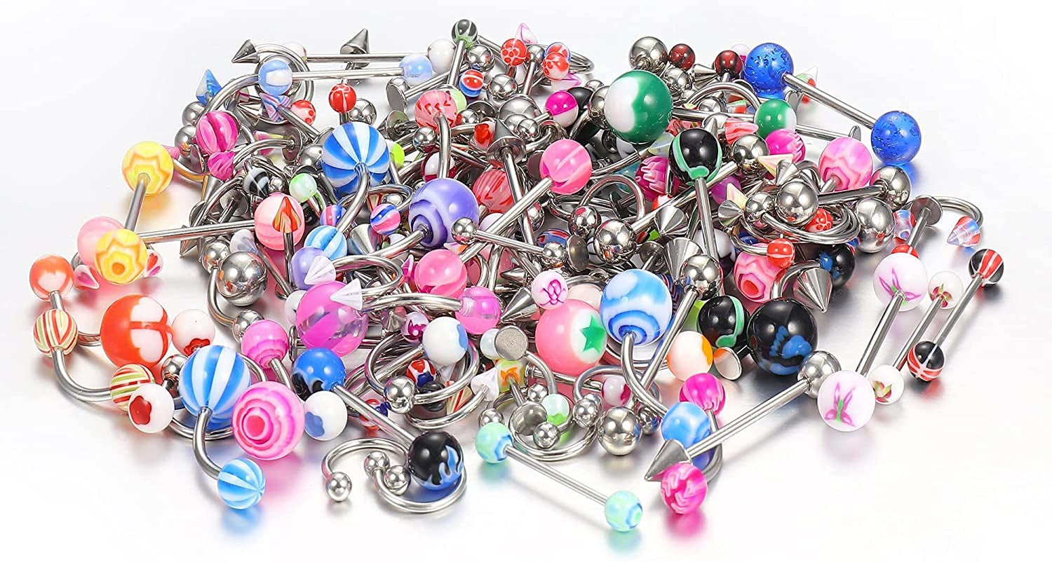 Ubjuliwa 148Pcs - 185Pcs Body Piercing Jewelry for All Piercings, Tongue Nipple Rings Eyebrow Lip Belly Button Barbell Nose Piercing Tragus Navel Body Jewelry for Women Piercings 14G-18G Apparel & Accessories > Jewelry > Body Jewelry Ubjuliwa