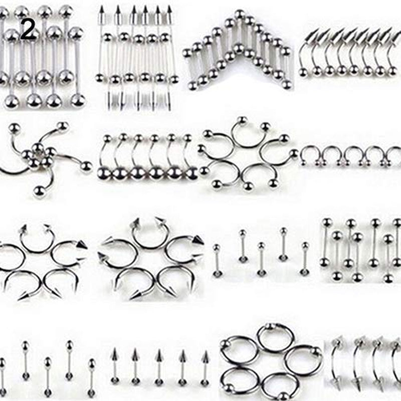 Baost 1 Set Fashion Unisex Multicolor Body Piercing Jewelry Set Stainless Steel Nose Rings Hoop Nose Stud Eyebrow Jewelry Belly Tongue Bar Ring 105Pcs Mixed Random Style Apparel & Accessories > Jewelry > Rings BaoST