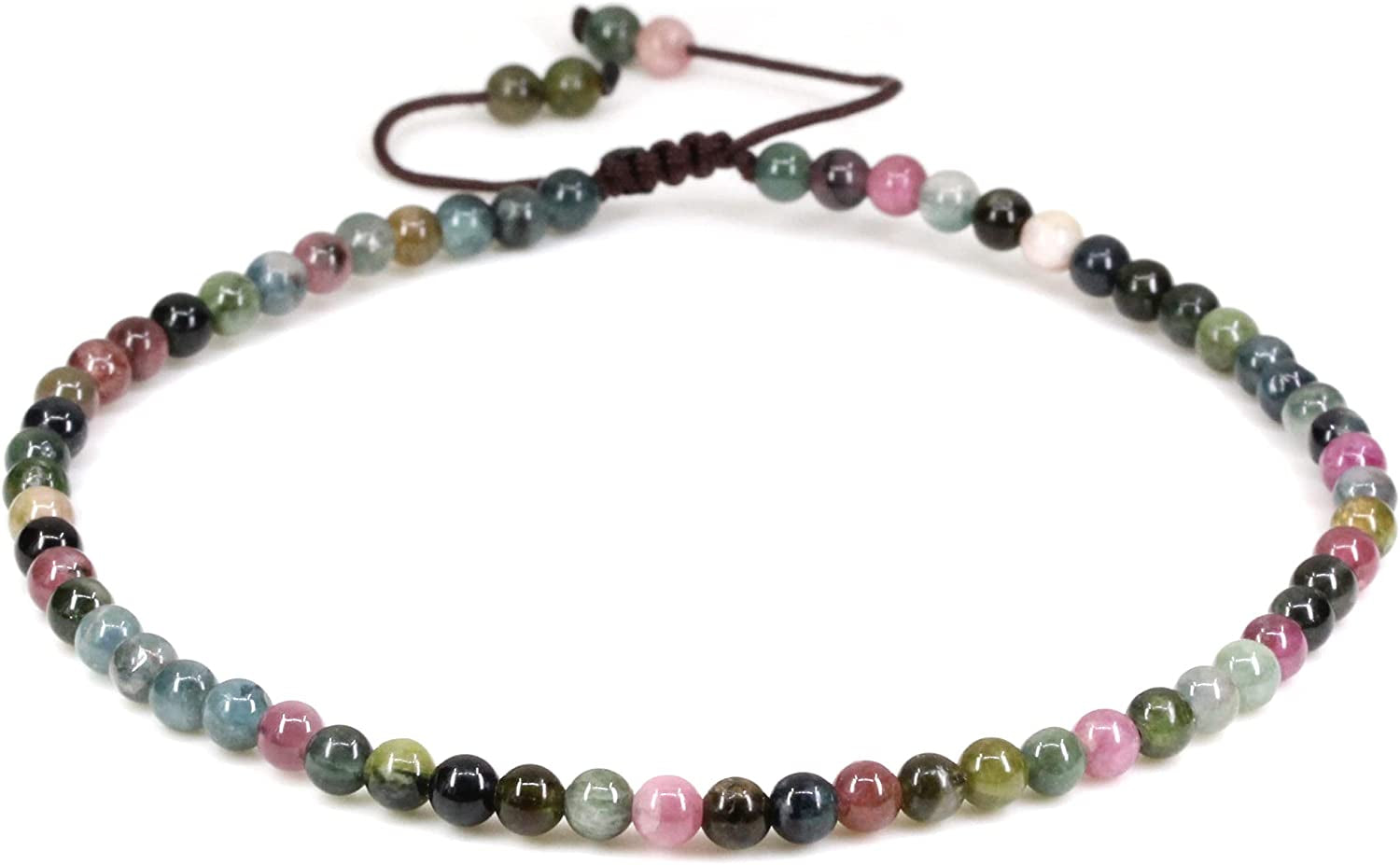 Keleny Natural Gemstone 4Mm round Bead Charm Stretch Anklet for Women Brown Rope Adjustable 8.6-11 Inch Apparel & Accessories > Jewelry > Anklets Kelenystones