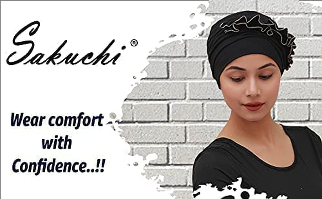 SAKUCHI Women Chemo 2 Piece Ruffle Cap & Band for Cancer Hair Loss Women Silky Soft Bamboo Headwear (2 Piece) Apparel & Accessories > Clothing Accessories > Headwear SAKUCHI