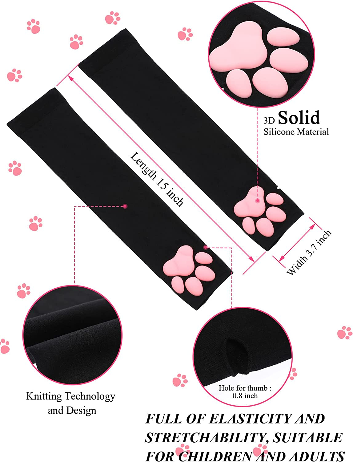 Cute Cat Paw Gloves Mittens 3D Cat Claw Pad Gloves Halloween Kawaii Cosplay Soft 3D Toe Beans for Women Cosplay Halloween Apparel & Accessories > Clothing Accessories > Gloves & Mittens Geyoga