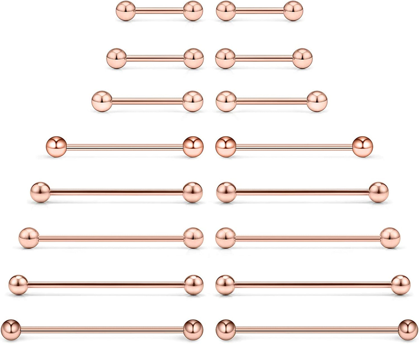 Ftovosyo 16PCS Mix Sizes Industrial Barbell Cartilage Earring Tongue Helix Nipple Barbell Surgical Steel Body Piercing Jewelry Retainer for Women Men Straight Bar Length 12-40Mm Apparel & Accessories > Jewelry > Body Jewelry Ftovosyo rose gold,16G (1.2mm)