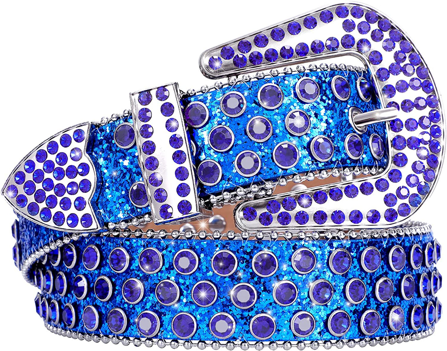 Men Women Fashion Rhinestone Belt SUOSDEY Western Cowgirl Bling Studded Design Leather Diamond Belt for Jeans Dress Apparel & Accessories > Clothing Accessories > Belts SUOSDEY 09-royal Blue XL:fits waist size 43''-47''