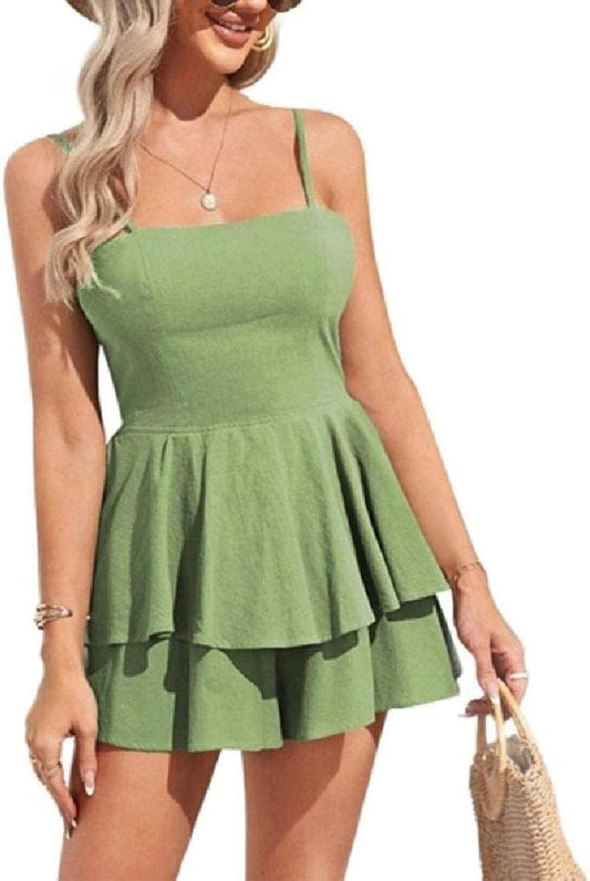 Fiarfiar Womens Summer Tie Back a Line Mini Dresses Ruffle Hem Swing Flowy Babydoll Short Backless Dress Short Backless Dress