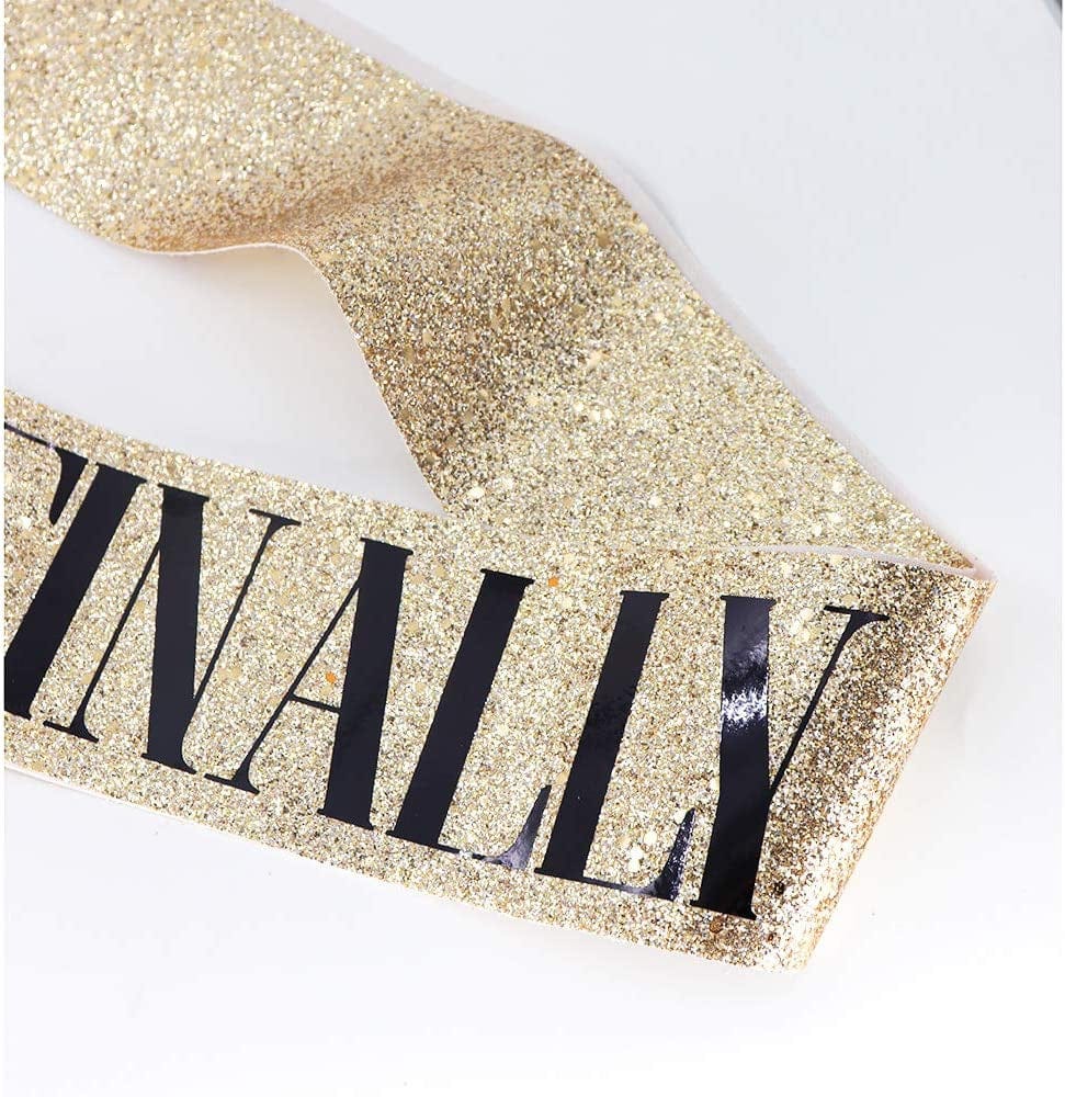 "Finally 21" Sash & Rhinestone Tiara Set - 21St Birthday Gifts Birthday Sash for Women Fun Party Favors Birthday Party Supplies (Gold Glitter with Black Lettering) Apparel & Accessories > Clothing Accessories > Sashes ADBetty