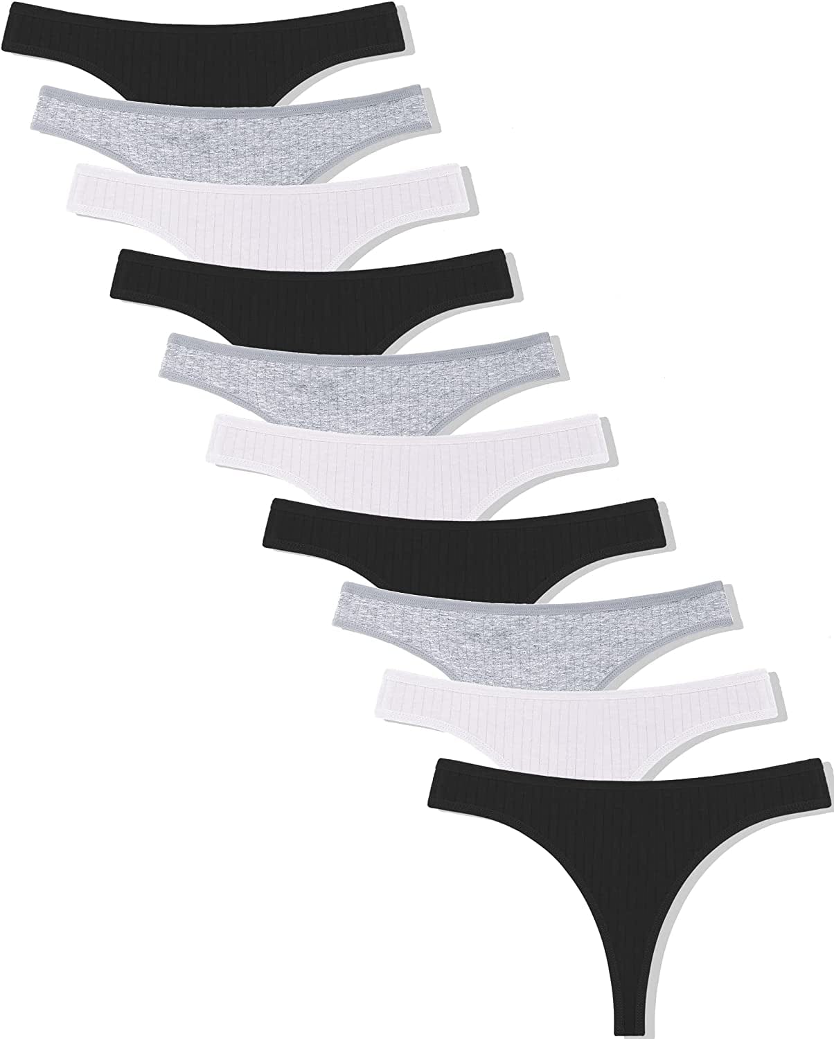 FINETOO 10 Pack Cotton Thongs for Women Breathable Low Rise Bikini Lady Panties Womens Underwear Sexy S-XL Set5-10pack / X-Large