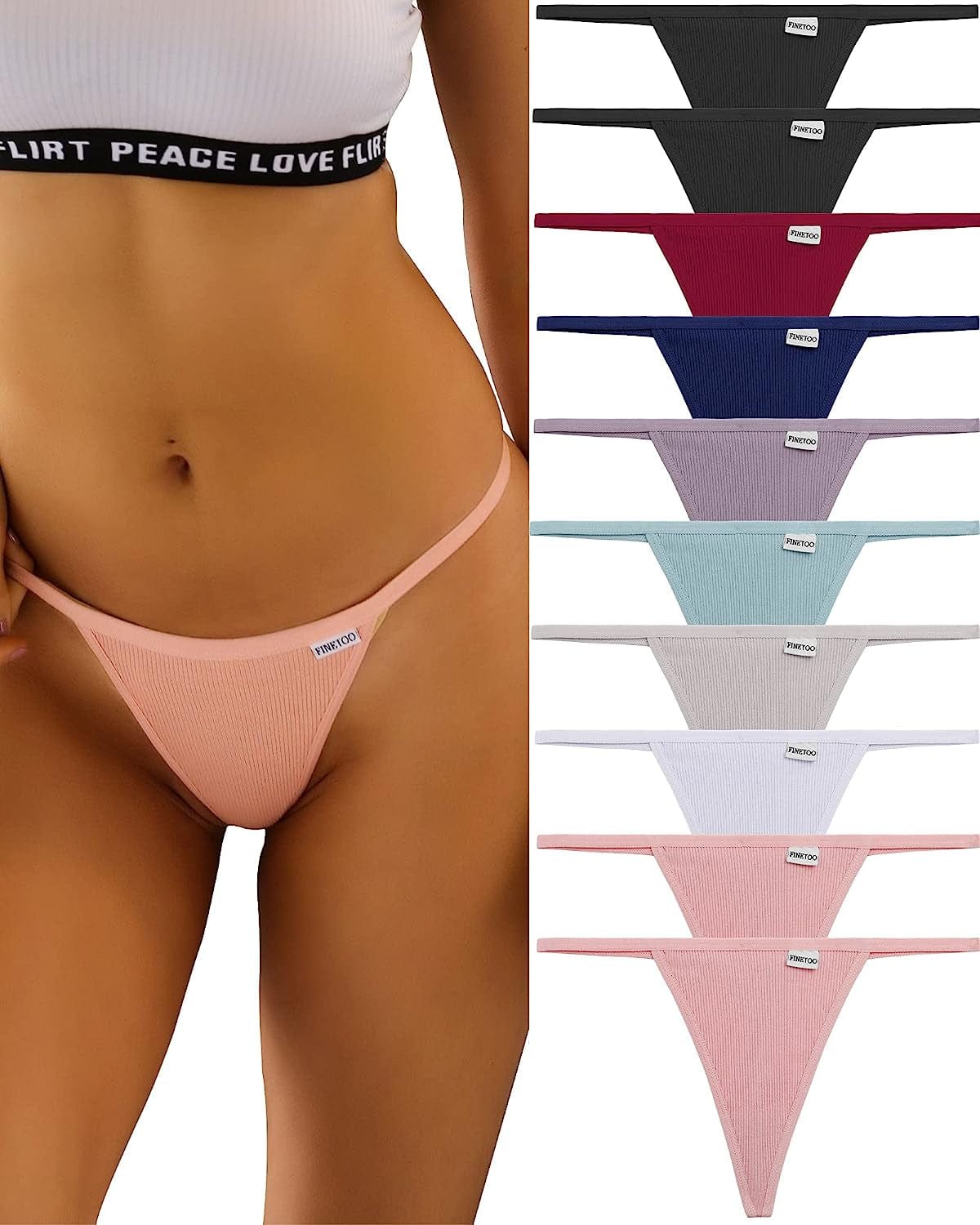 FINETOO 10 Pack G-String Thongs for Women Cotton Panties Stretch T-Back Tangas Low Rise Hipster Underwear Sexy S-XL 10 Pack Thongs / Medium