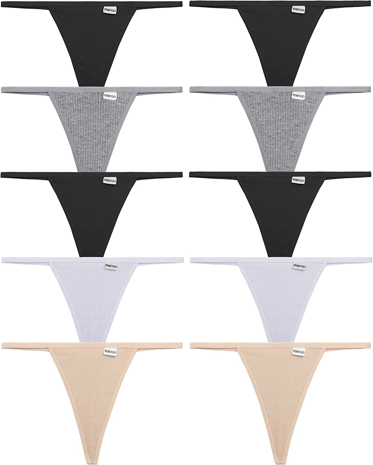 FINETOO 10 Pack G-String Thongs for Women Cotton Panties Stretch T-Back Tangas Low Rise Hipster Underwear Sexy S-XL Light Color-10pack / Medium