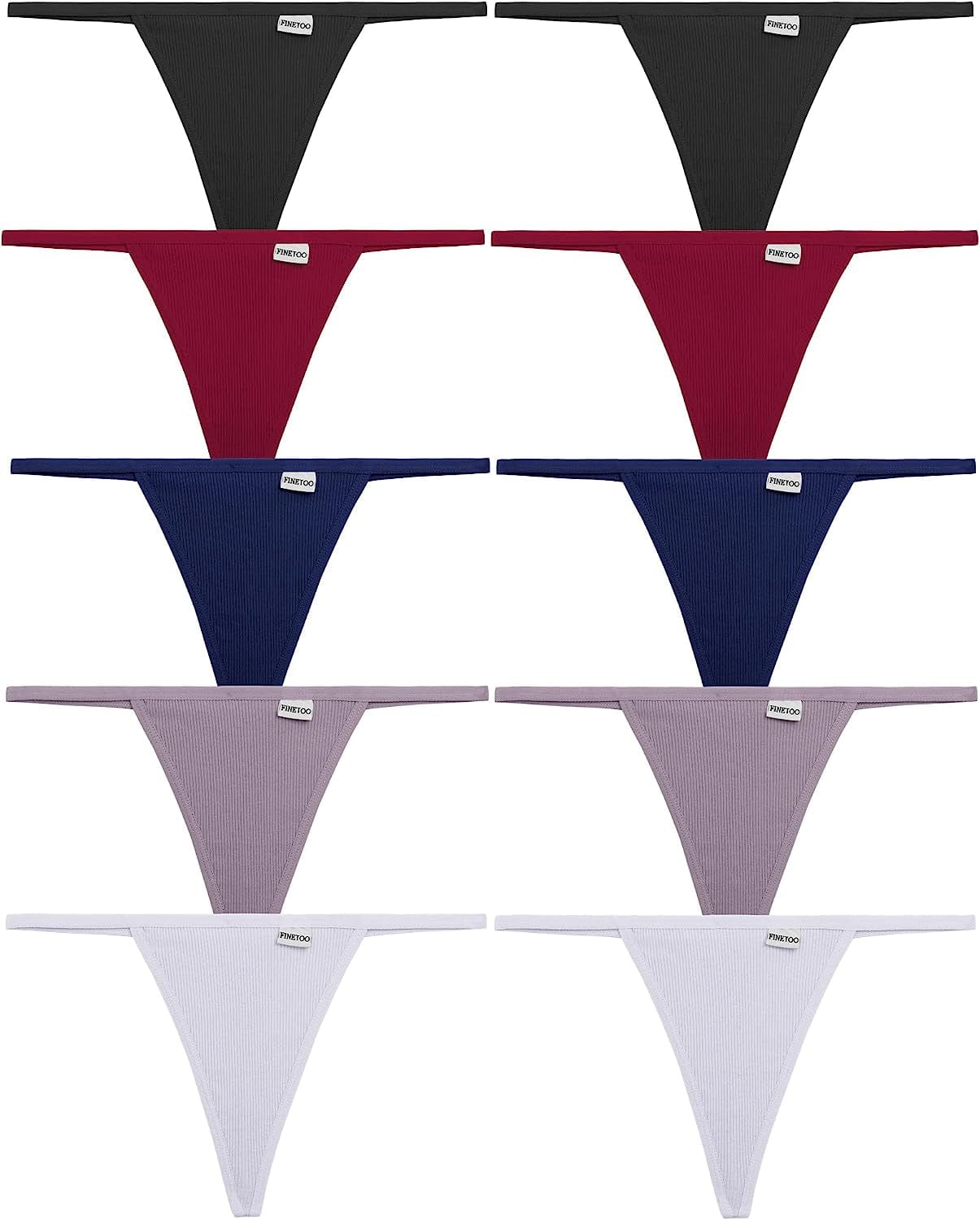 FINETOO 10 Pack G-String Thongs for Women Cotton Panties Stretch T-Back Tangas Low Rise Hipster Underwear Sexy S-XL Dark Color-10pack / Small