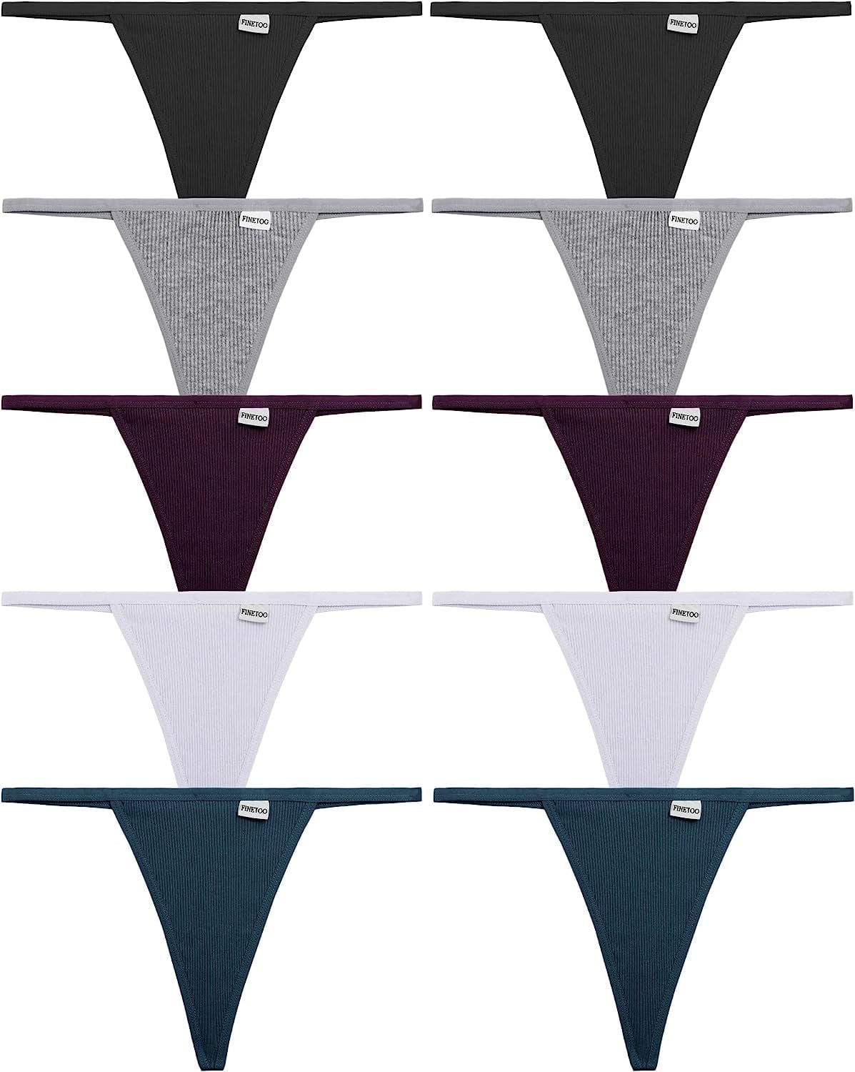 FINETOO 10 Pack G-String Thongs for Women Cotton Panties Stretch T-Back Tangas Low Rise Hipster Underwear Sexy S-XL Set6-10pack / Medium