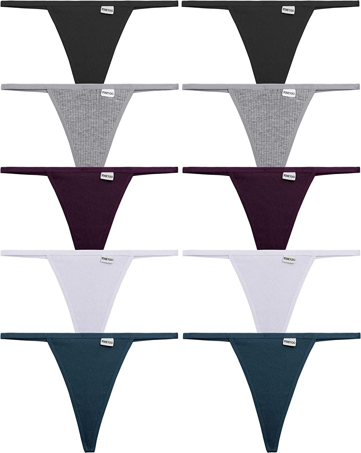 FINETOO 10 Pack G-String Thongs for Women Cotton Panties Stretch T-Back Tangas Low Rise Hipster Underwear Sexy S-XL Set6-10pack / Small