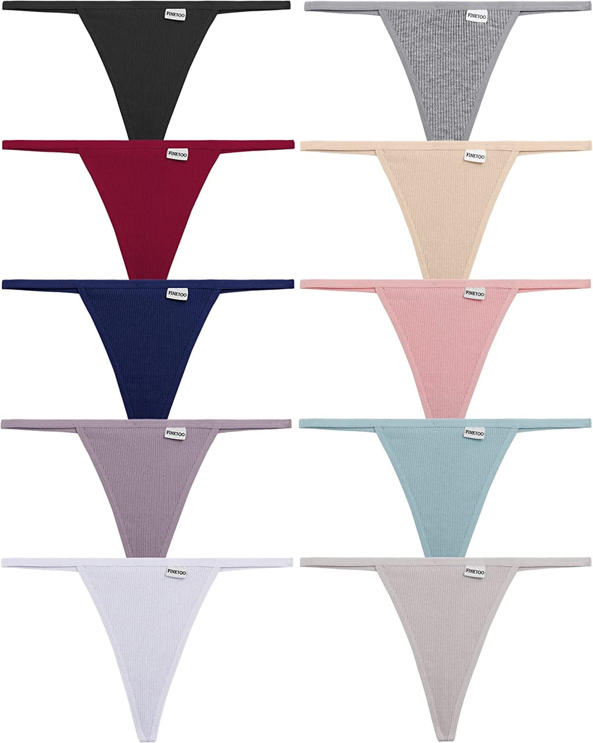 FINETOO 10 Pack G-String Thongs for Women Cotton Panties Stretch T-Back Tangas Low Rise Hipster Underwear Sexy S-XL Thongs-10pack / Medium
