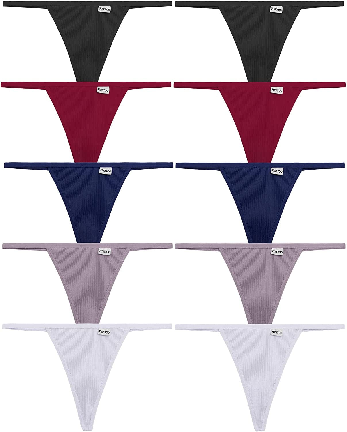 FINETOO 10 Pack G-String Thongs for Women Cotton Panties Stretch T-Back Tangas Low Rise Hipster Underwear Sexy S-XL Dark Color-10pack / Medium