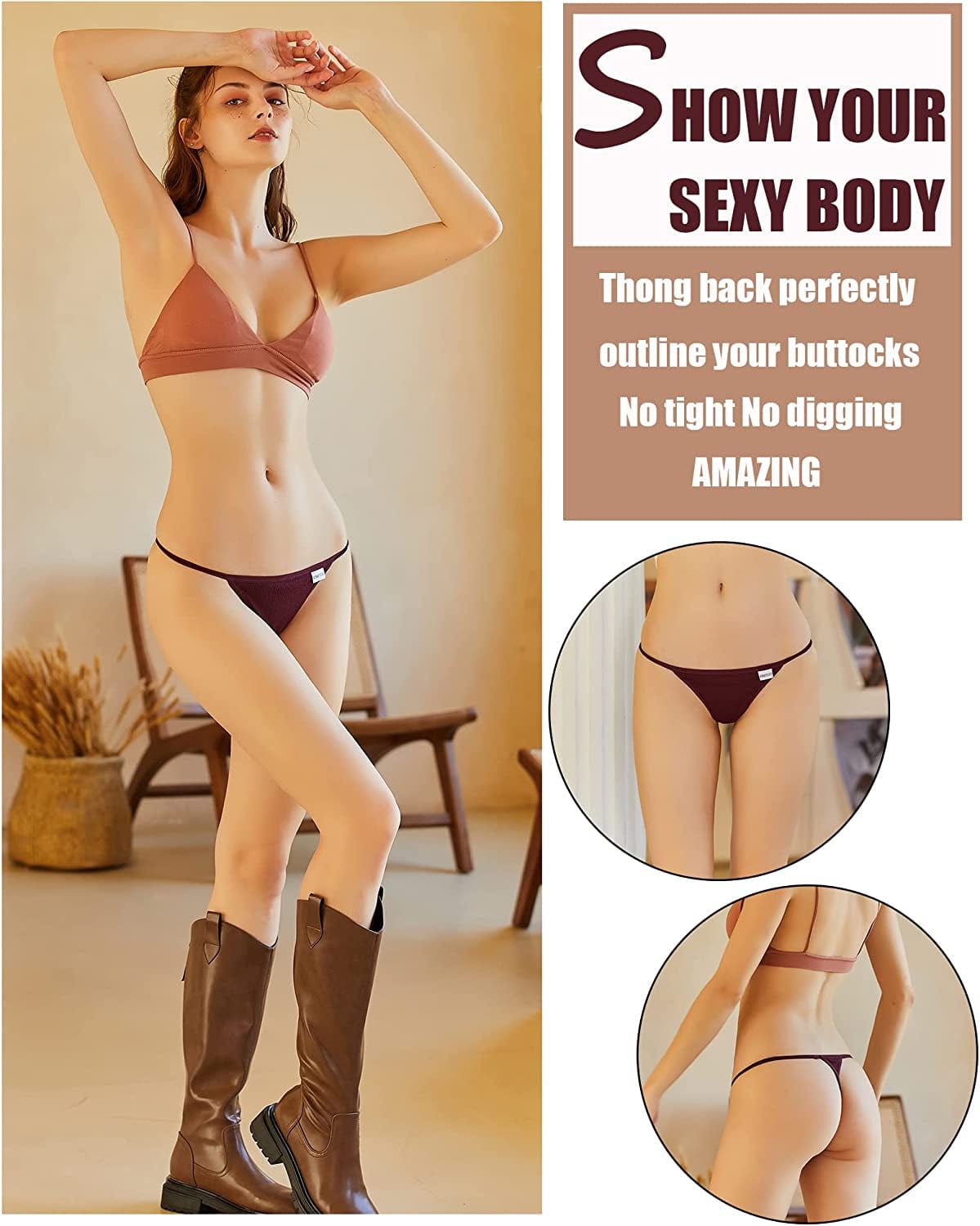 FINETOO 10 Pack G-String Thongs for Women Cotton Panties Stretch T-Back Tangas Low Rise Hipster Underwear Sexy S-XL