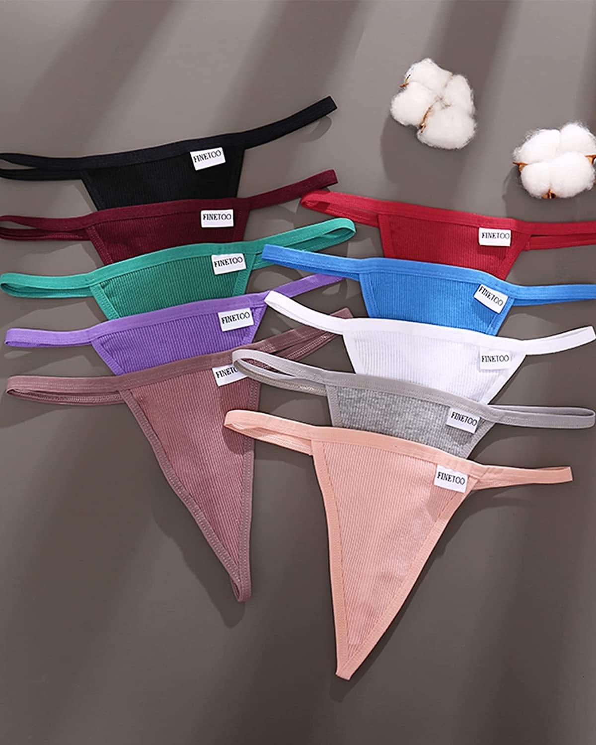 FINETOO 10 Pack G-String Thongs for Women Cotton Panties Stretch T-Back Tangas Low Rise Hipster Underwear Sexy S-XL