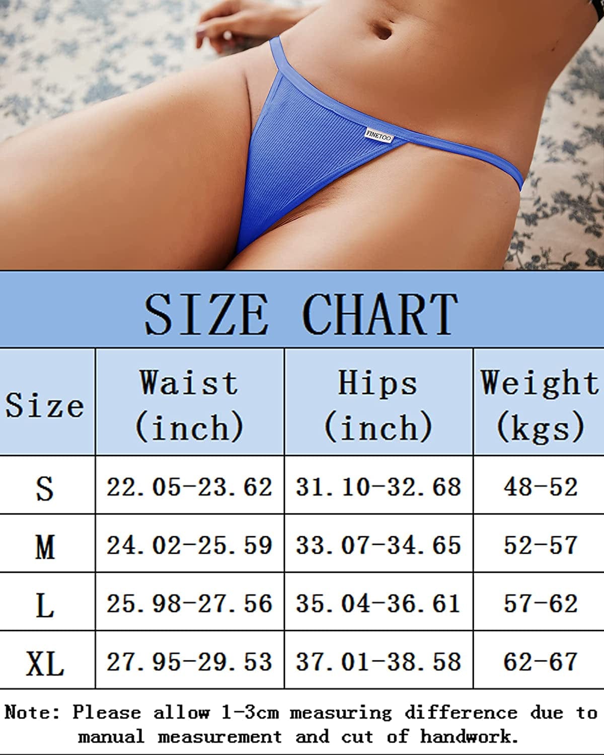 FINETOO 10 Pack G-String Thongs for Women Cotton Panties Stretch T-Back Tangas Low Rise Hipster Underwear Sexy S-XL