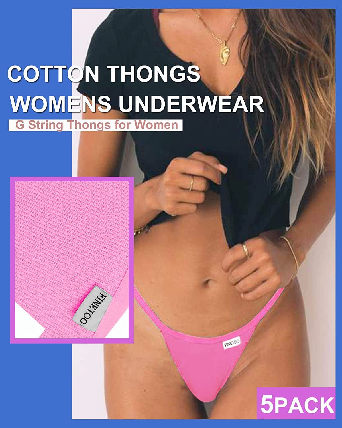 FINETOO 10 Pack G-String Thongs for Women Cotton Panties Stretch T-Back Tangas Low Rise Hipster Underwear Sexy S-XL