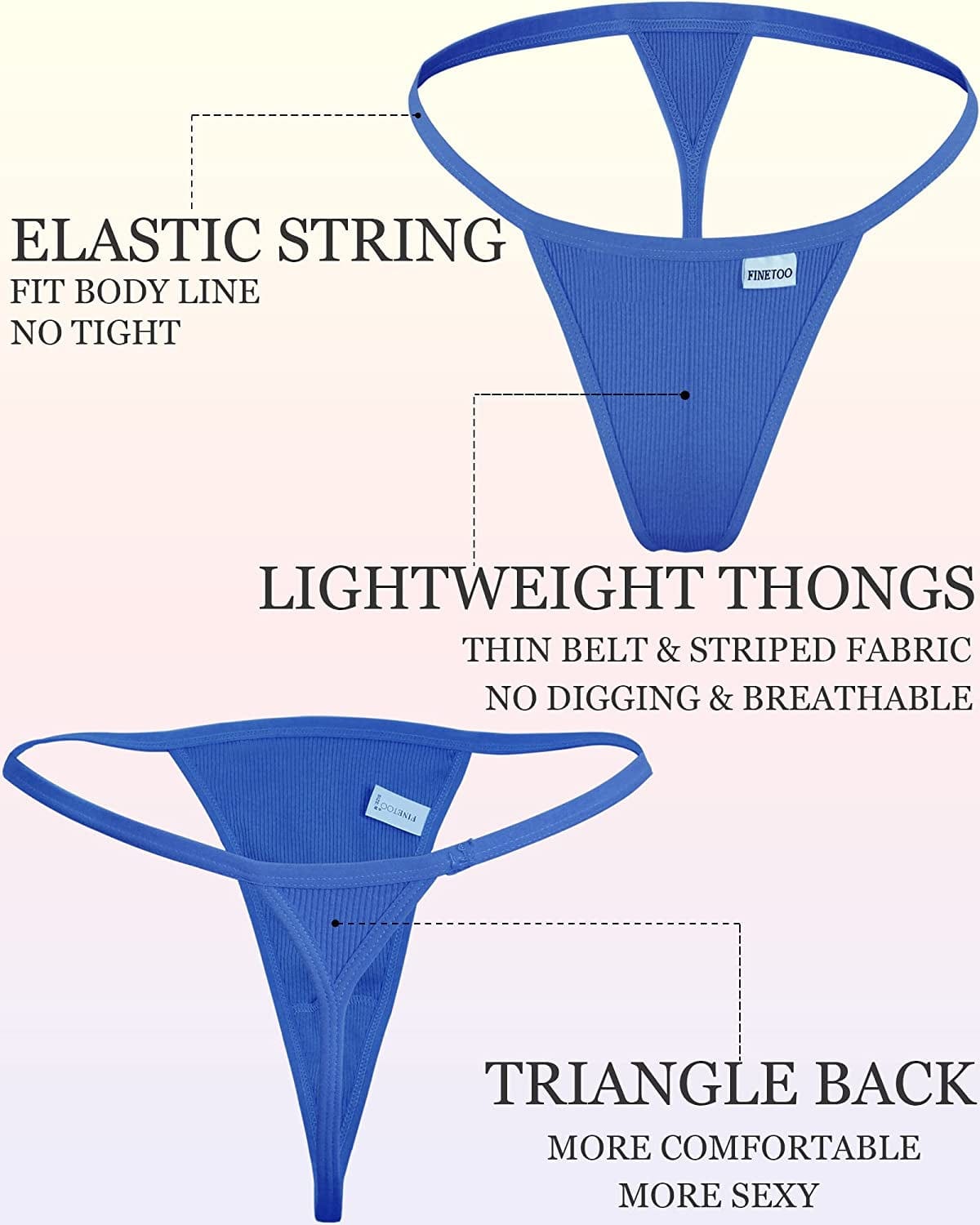 FINETOO 10 Pack G-String Thongs for Women Cotton Panties Stretch T-Back Tangas Low Rise Hipster Underwear Sexy S-XL