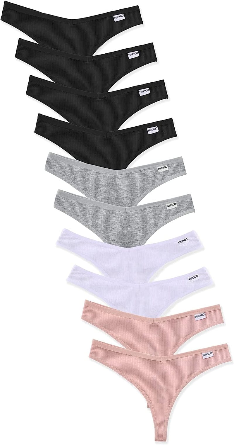 FINETOO 10 Pack Thongs for Women Cotton Underwear V String Breathable Stretch Hipster Sexy Thong Panties S-XL Thongs 10pack C / Large
