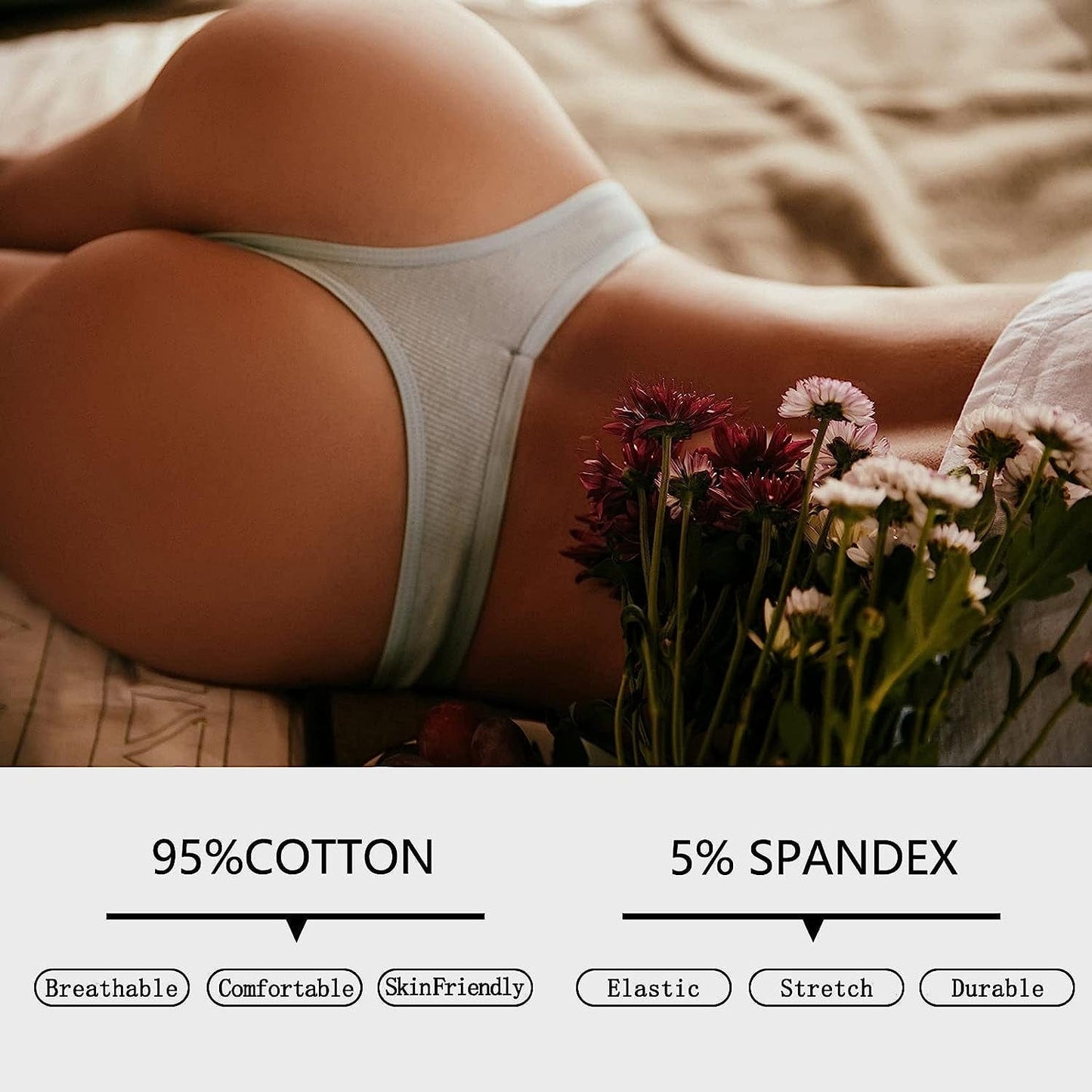 FINETOO 10 Pack Thongs for Women Cotton Underwear V String Breathable Stretch Hipster Sexy Thong Panties S-XL