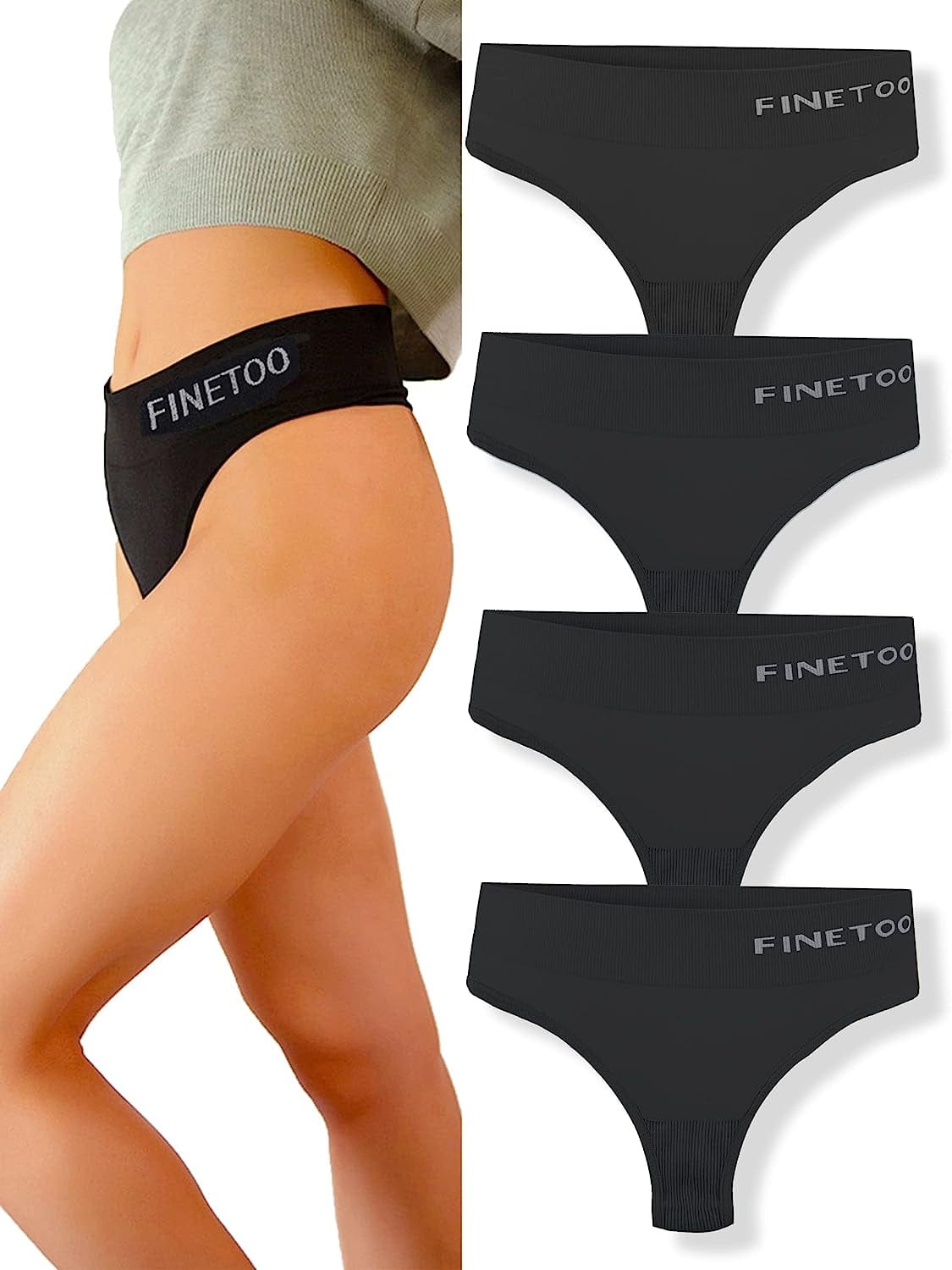 FINETOO 4 Pack High Waisted Thongs for Women, Breathable Underwear Soft Stretchy Nylon Spandex No Side Seam Panties 4 Pack D / Large-X-Large