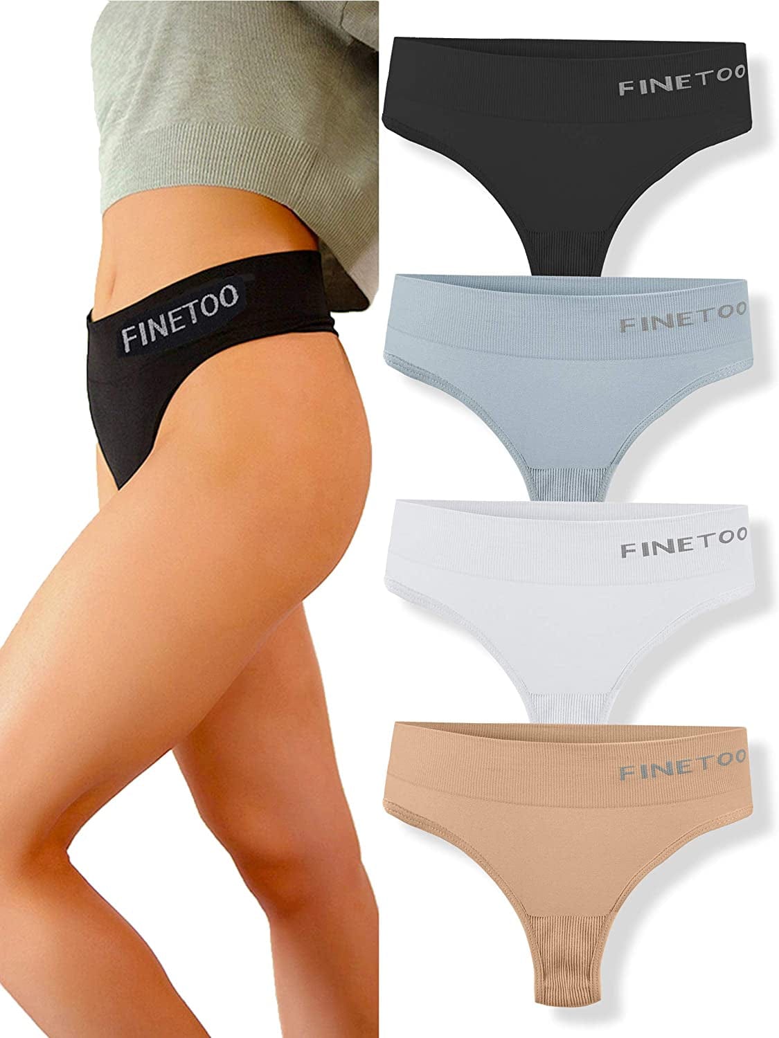 FINETOO 4 Pack High Waisted Thongs for Women, Breathable Underwear Soft Stretchy Nylon Spandex No Side Seam Panties 4 Pack a / X-Small-Small