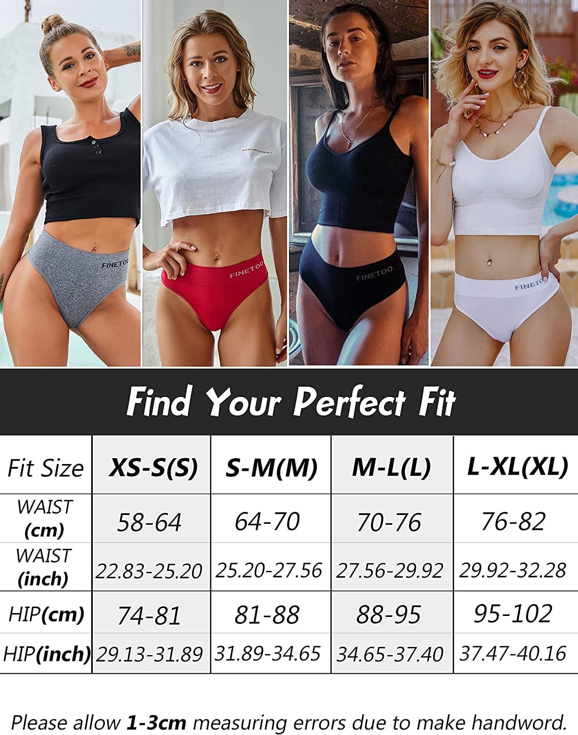 FINETOO 4 Pack High Waisted Thongs for Women, Breathable Underwear Soft Stretchy Nylon Spandex No Side Seam Panties