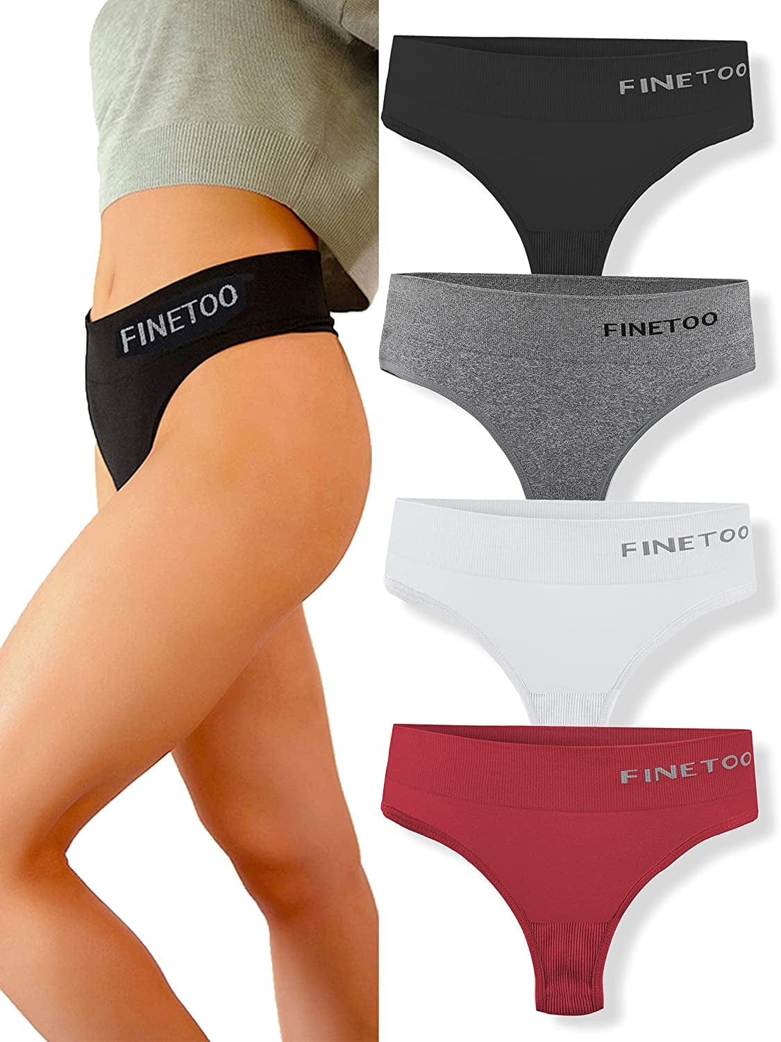 FINETOO 4 Pack High Waisted Thongs for Women, Breathable Underwear Soft Stretchy Nylon Spandex No Side Seam Panties 4 Pack C / X-Small-Small