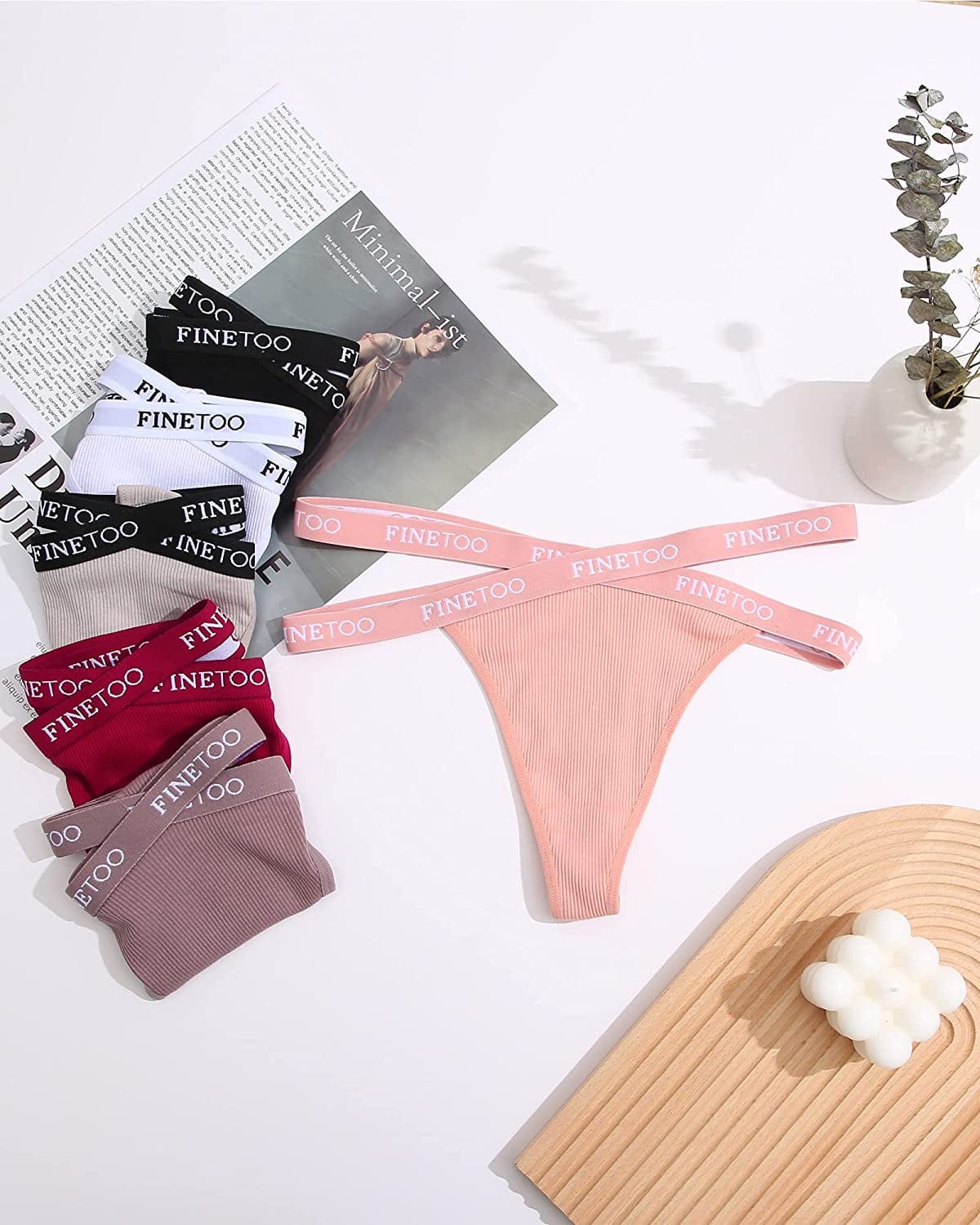 FINETOO 6 Pack Cotton Thongs for Women Cross Strap Panties Stretch Low Rise Hipster V String Underwear Sexy S-XL