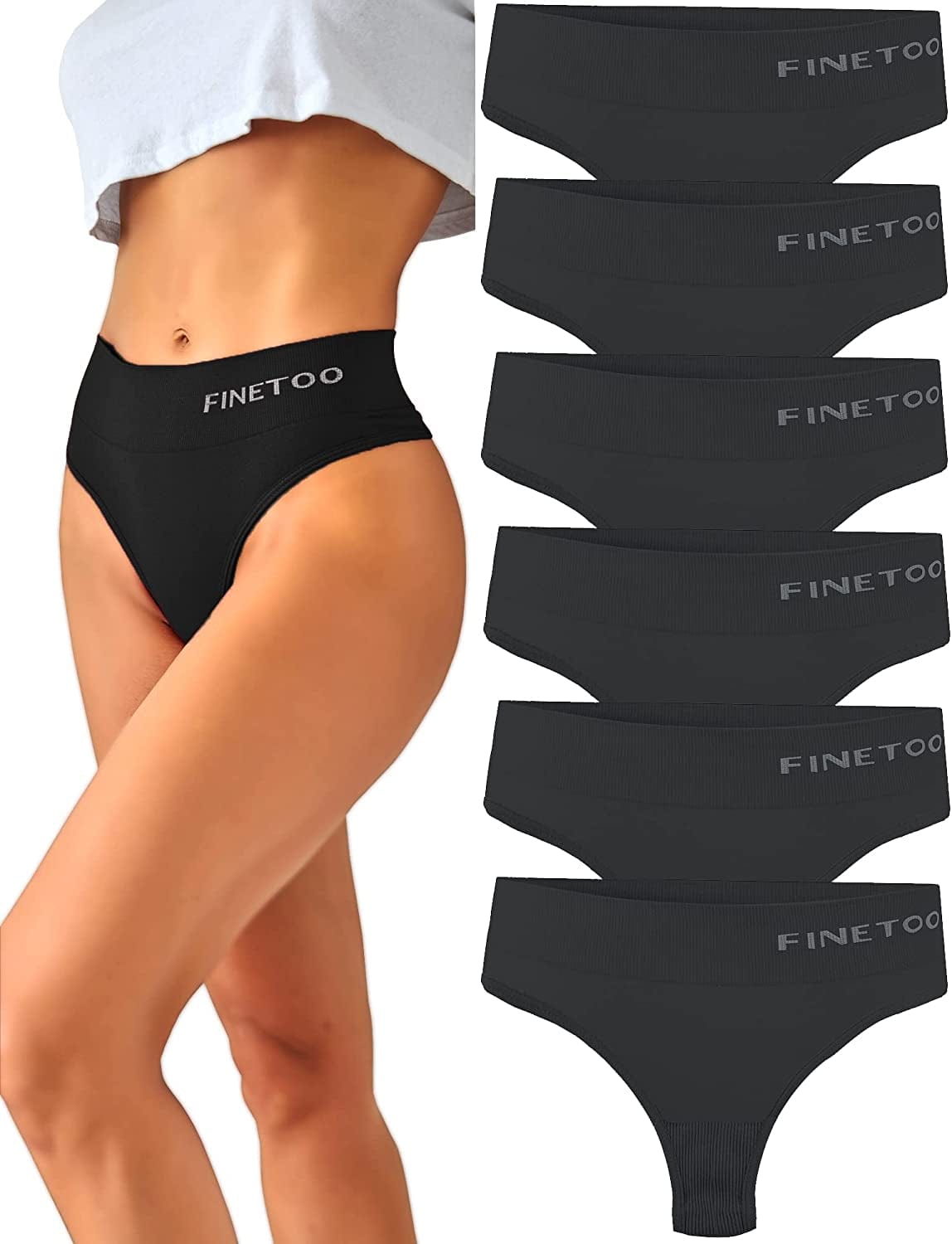 FINETOO 6 Pack High Waisted Thongs for Women, Nylon Spandex Panties Breathable Soft Stretchy Underwear High Rise S-XL 6 Pack C / Small-Medium